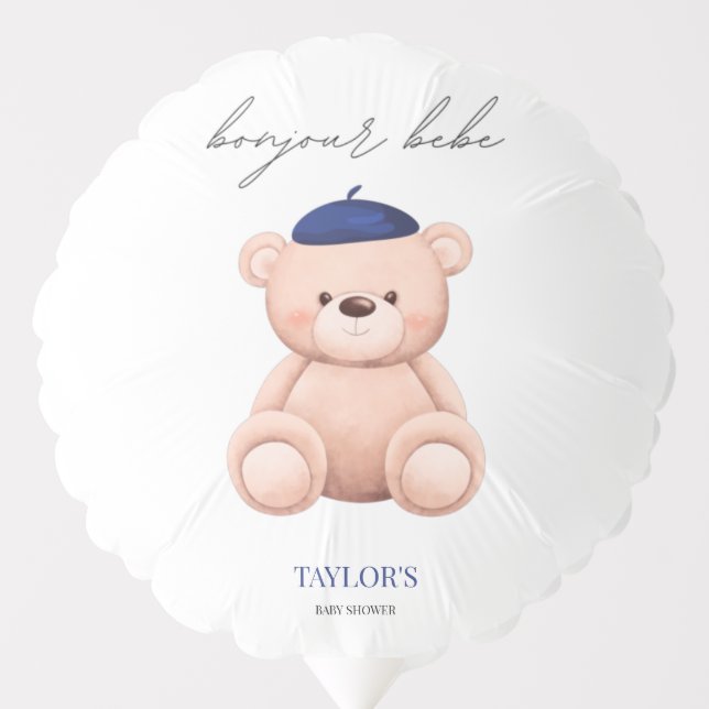 Bonjour Bebe French Watercolor Bear Baby Shower Pa Balloon (Front)