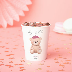 Bonjour Bebe French Watercolor Bear Baby Shower Pa Paper Cups