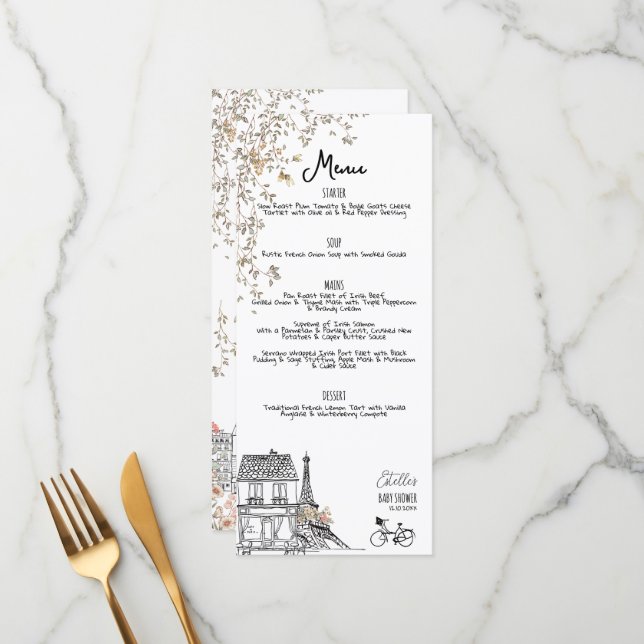 Bonjour Bebe Gender Neutral Baby Shower Menu (Front/Back In Situ)