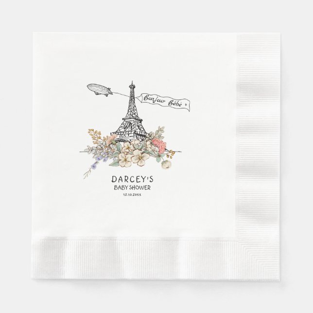 Bonjour Bebe Gender Neutral Baby Shower Napkins (Front)