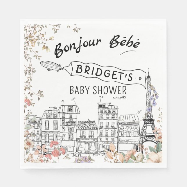 Bonjour Bebe Gender Neutral Baby Shower Napkins (Front)