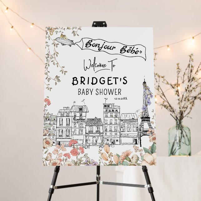 Bonjour Bebe Gender Neutral Baby Shower Welcome Si Foam Board (In Situ (Stand))