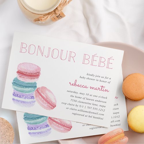 Bonjour Bb  Macaron Baby Shower Invitation