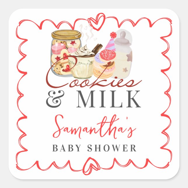 Bonjour Bébé Milk and Cookies Modern Baby Shower Square Sticker (Front)