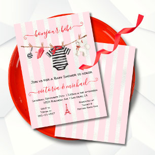 Bonjour Bebe Paris France Clothesline Baby Shower Invitation
