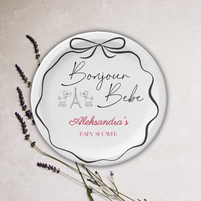 Bonjour Bebe Paris French Baby Shower Black Pink Paper Plates (Creator Uploaded)