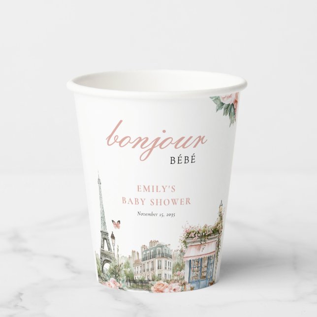 Bonjour Bébé Paris French Baby Shower Paper Cups (Front)