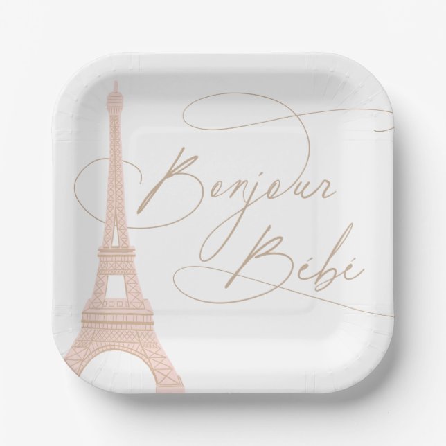 Bonjour Bebe Paris French Baby Shower Paper Plates (Front)