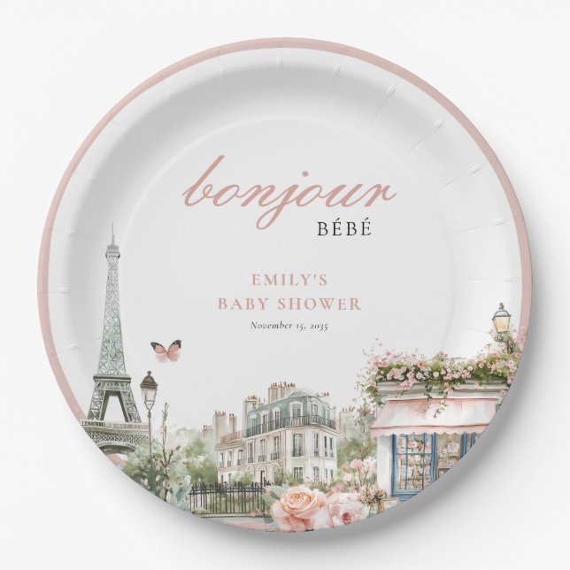 Bonjour Bébé Paris French Baby Shower Paper Plates (Front)