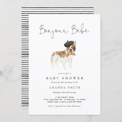 Bonjour Bebe Paris French Bulldog Baby Shower Invi Invitation