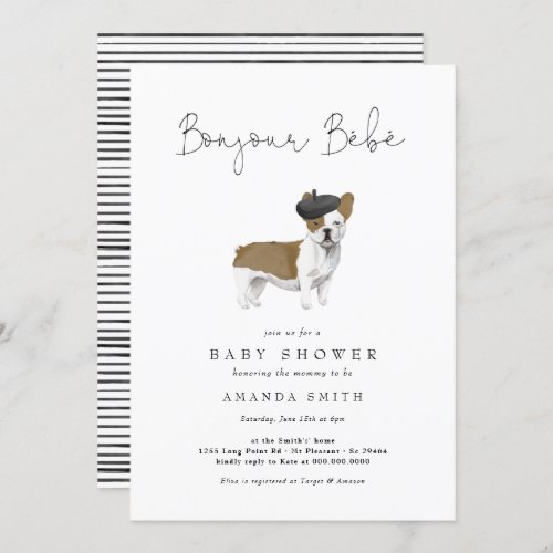 Bonjour Bebe Paris French Bulldog Baby Shower Invi Invitation