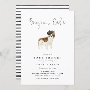 Bonjour Bebe Paris French Bulldog Baby Shower Invitation