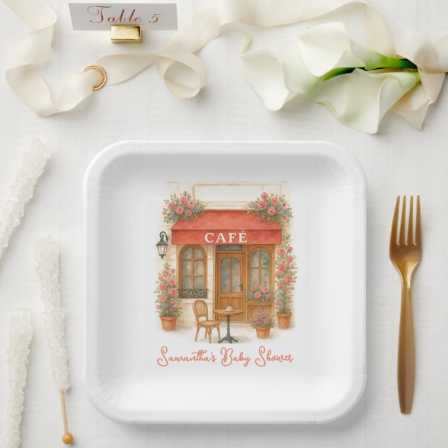 Bonjour Bebe Paris French Cafe Baby Shower Paper Plates (Wedding)