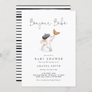 Bonjour Bebe Paris French Elephant Baby Shower Inv Invitation