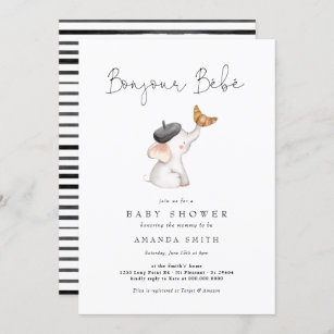 Bonjour Bebe Paris French Elephant Baby Shower Inv Invitation