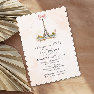 Bonjour Bebe Paris French Floral Bow Baby Shower   Invitation