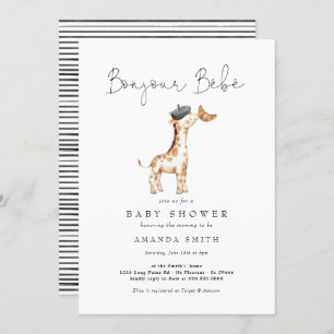 Bonjour Bebe Paris French Giraffe Baby Shower  Invitation