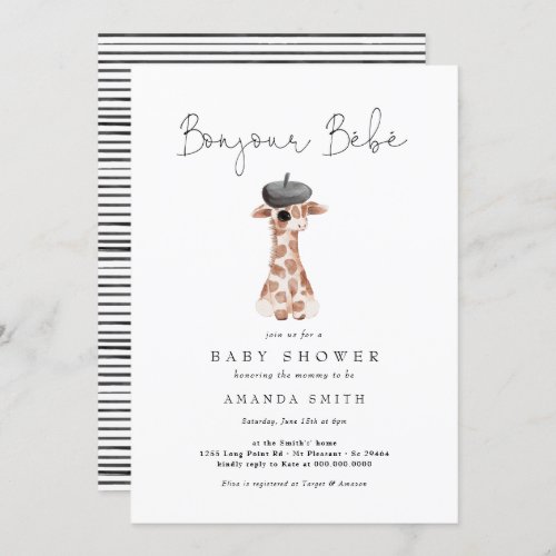 Bonjour Bebe Paris French Giraffe Baby Shower Invitation