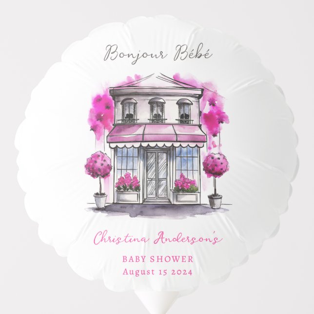 Bonjour Bebe Paris French Pink Black Baby Shower Balloon (Front)