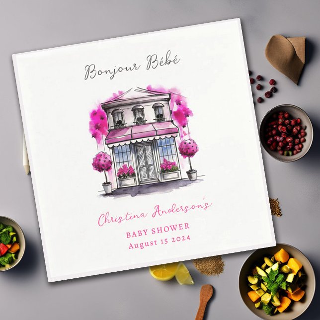 Bonjour Bebe Paris French Pink Black Baby Shower Napkins (Creator Uploaded)