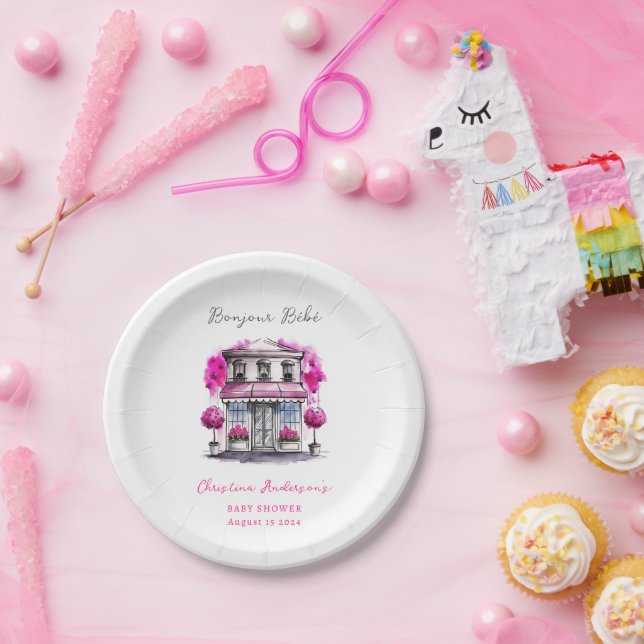 Bonjour Bebe Paris French Pink Black Baby Shower Paper Plates (Party)