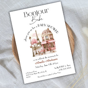 Bonjour Bebe Paris French Pink Cafe Baby Shower Invitation