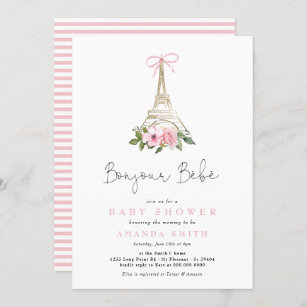 Bonjour Bebe Paris French Pink Eiffel Baby Shower Invitation