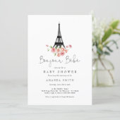 Bonjour Bebe Paris French Pink Floral Baby Shower Invitation (Standing Front)