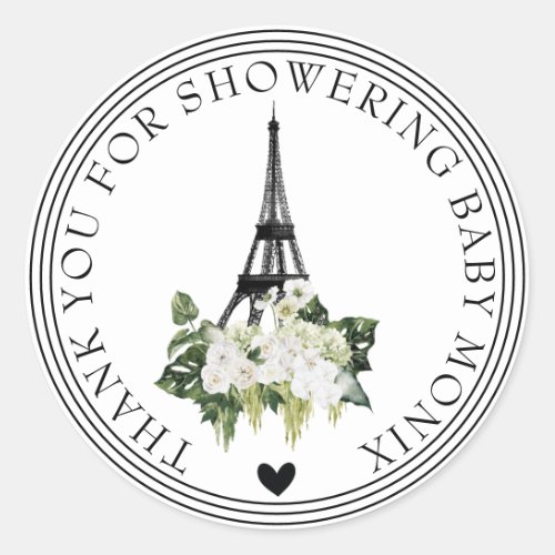 Bonjour Bebe Paris French White Floral Baby Shower Classic Round Sticker