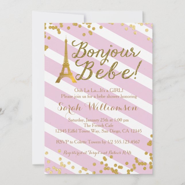 Bonjour Bebe Paris Girl Baby Shower Invitation (Front)