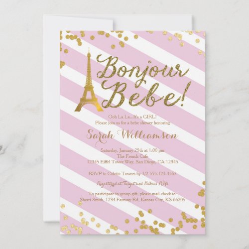 Bonjour Bebe Paris Girl Baby Shower Invitation 2