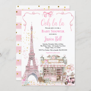 Bonjour Bebe Paris Girl Baby Shower Pink Eiffel Invitation
