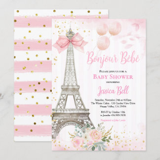 Bonjour Bebe Paris Girl Baby Shower Pink Eiffel Invitation
