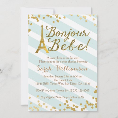 Bonjour Bebe Paris Green Baby Shower Invitation