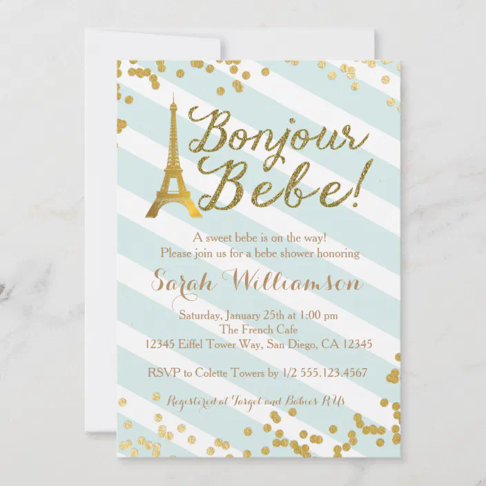 Bonjour Bebe Paris Green Baby Shower Invitation Zazzle Com