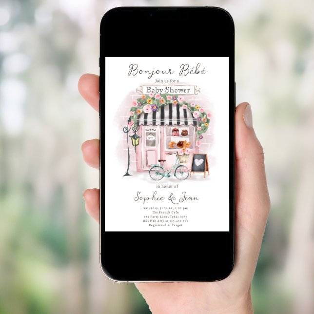 Bonjour Bebe Paris Parisian French Baby Shower Inv Invitation (Front Digital)