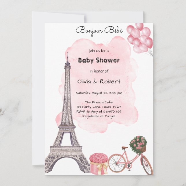 Bonjour Bebe Paris Parisian French Baby Shower  Invitation (Front)