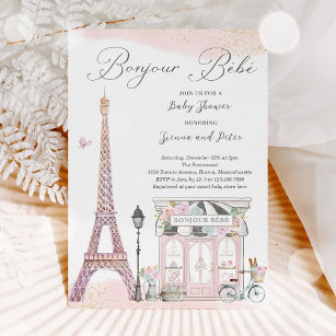 Bonjour Bébé Paris Parisian French Baby Shower Invitation