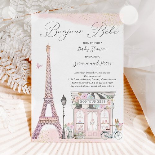 Bonjour Bb Paris Parisian French Baby Shower Invitation