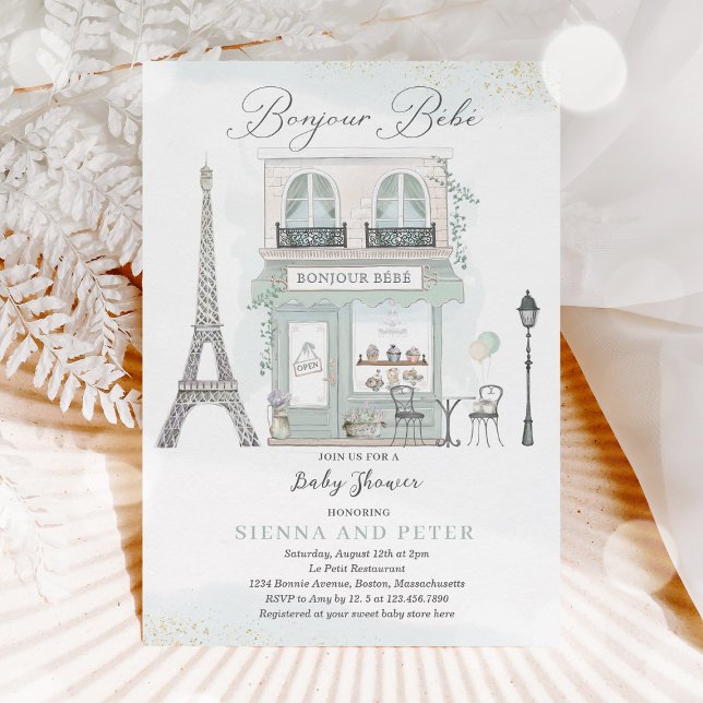 Bonjour Bébé Paris Parisian French Baby Shower Invitation (Creator Uploaded)