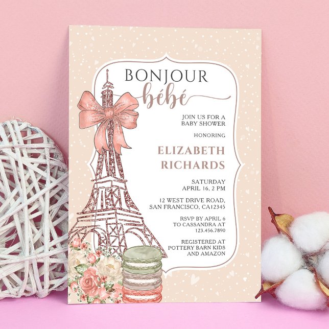 Bonjour Bebe Paris Romantic French Baby Shower Invitation (Creator Uploaded)