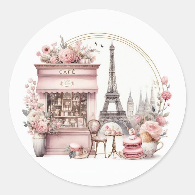 Bonjour Bébé Parisian Baby Shower Classic Round Sticker (Front)