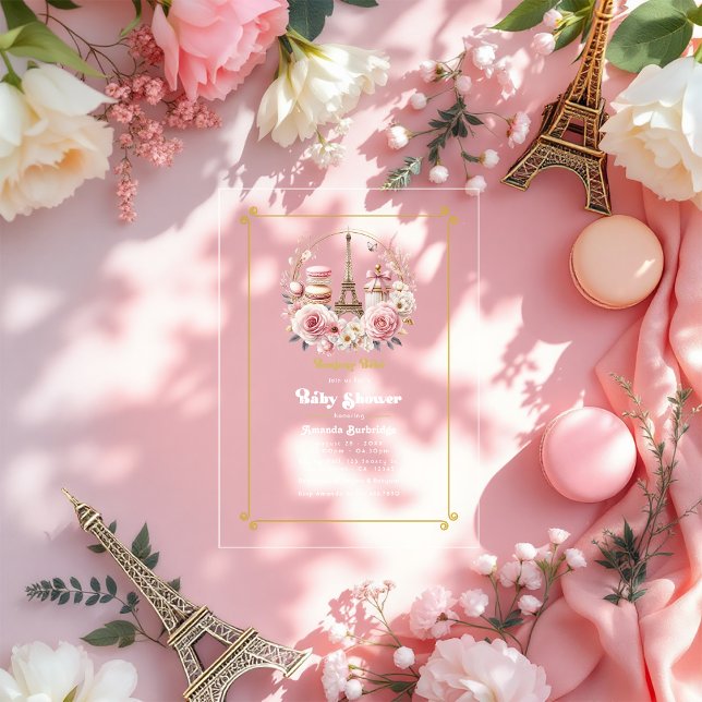 Bonjour Bébé Parisian Chic Baby Shower Acrylic Invitations (Bonjour Bébé Parisian Chic Baby Shower Acrylic Invitations)