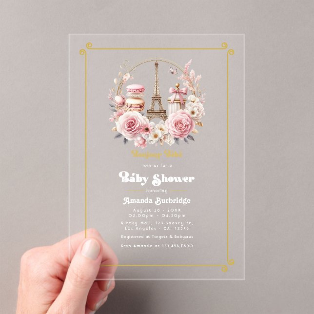 Bonjour Bébé Parisian Chic Baby Shower Acrylic Invitations (Insitu (Handheld))