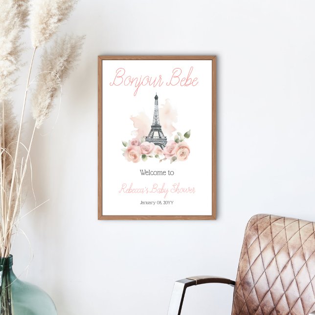Bonjour Bebe Parisian Floral Baby Shower Welcome Poster (Creator Uploaded)