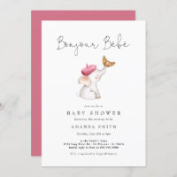 Bonjour Bebe Pink French Elephant Baby Shower Invitation