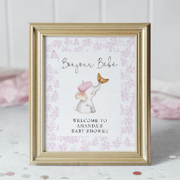 Bonjour Bebe Pink French Girl Welcome Baby Shower Poster