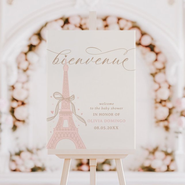 Bonjour Bébé Pink Paris Eiffel Tower Welcome Sign (Creator Uploaded)