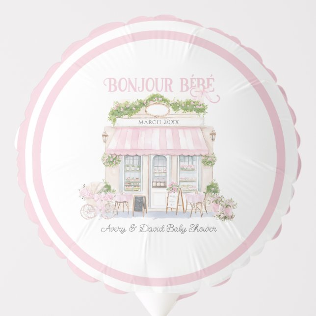 Bonjour Bebe Pink Parisian Cafe Baby Girl Shower Balloon (Front)