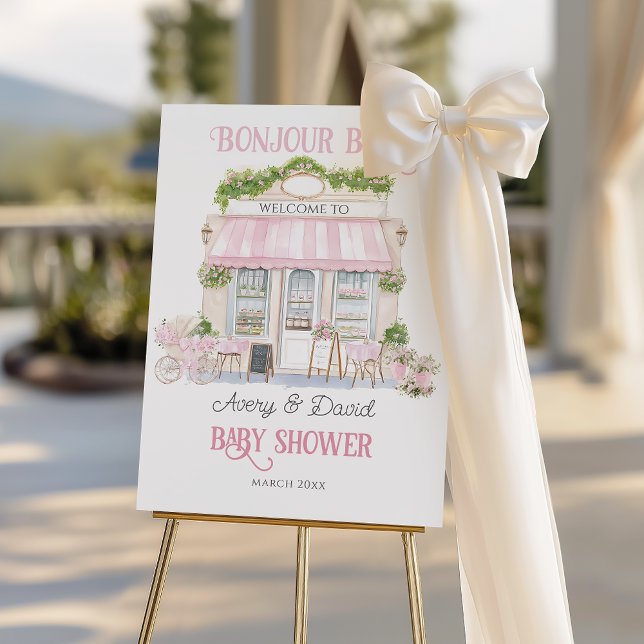 Bonjour Bebe Pink Parisian Cafe Baby Girl Shower Foam Board (Creator Uploaded)